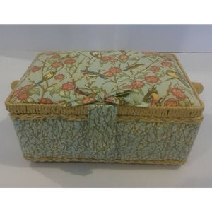 Sewing Box-Blue Flowered multi-colored 9-1/4 x 6-1/4 x 4-1/4